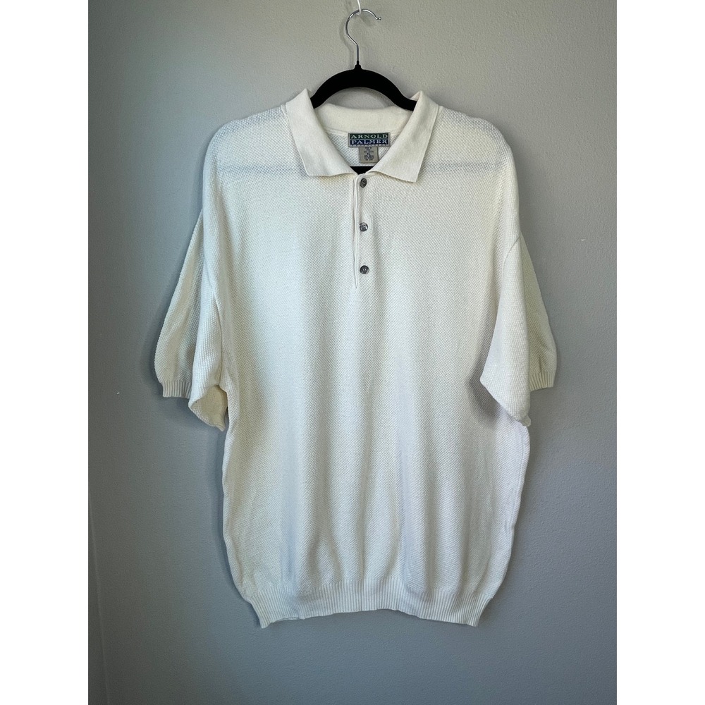Arnold Palmer Polo Shirt Cream Vintage Knit Cotton Made in Italy XL WPL 8046